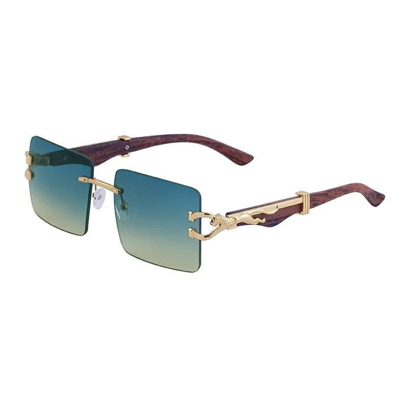 Leopard Print Wood Pattern Square Frame Sunglasses