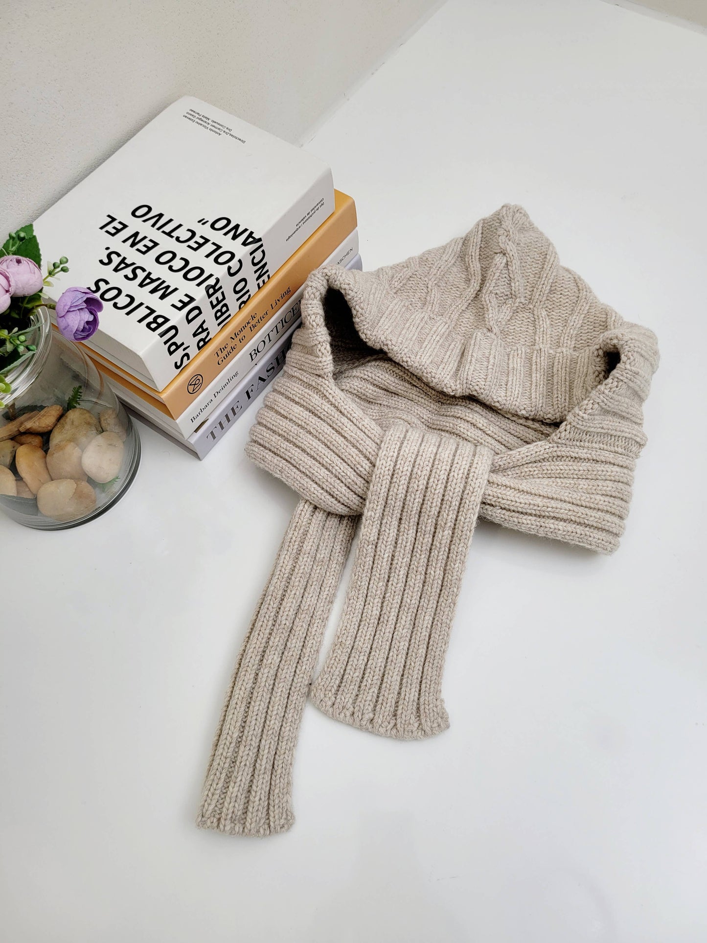 Chunky Knit Merino Wool Women's Hooded Balaclava