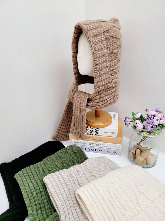 Chunky Knit Merino Wool Women's Hooded Balaclava