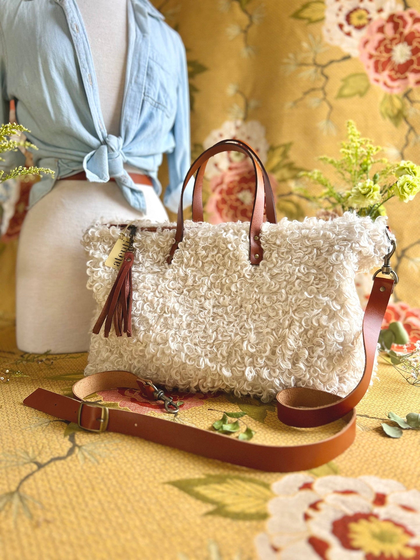 USA Handcrafted Carryall Tote Bag: Curly Cute Buddy Bag