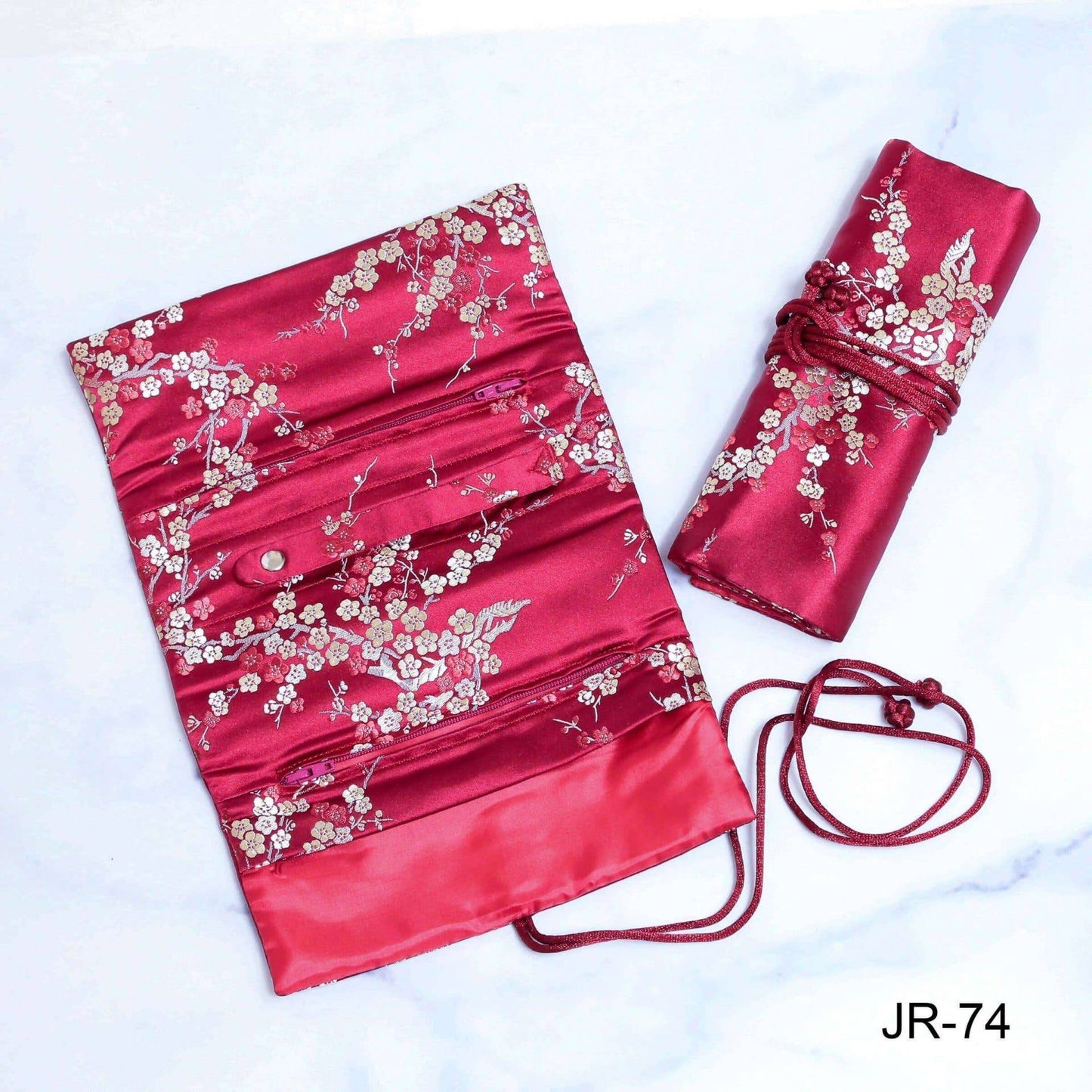 Cherry Blossom Brocade Jewelry Rolls, Travel Jewelry Pouch