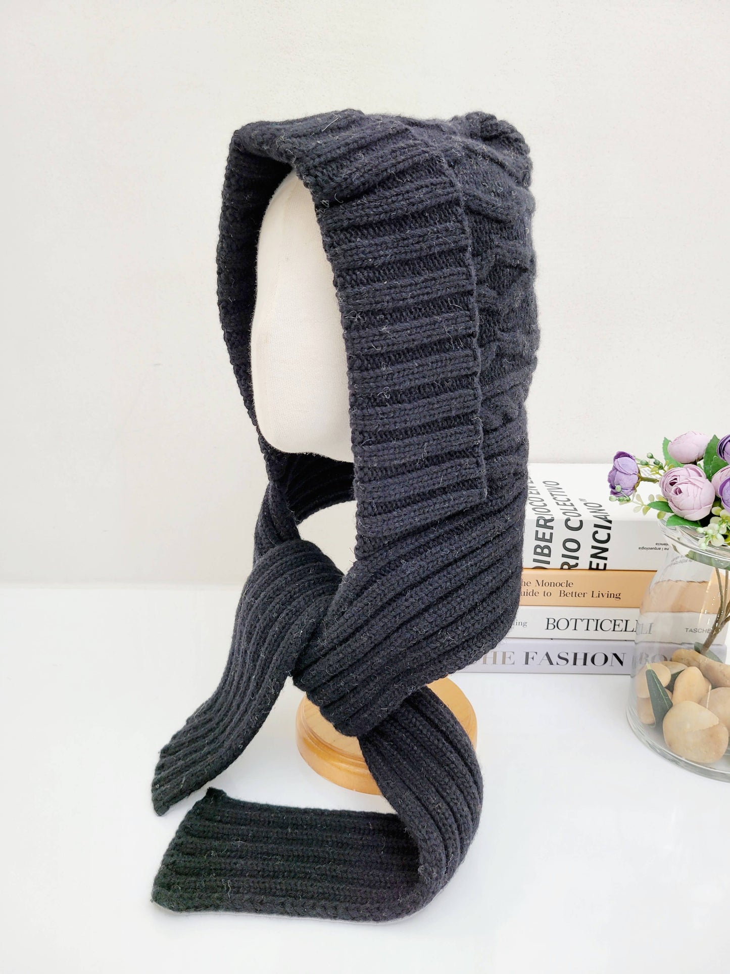 Chunky Knit Merino Wool Women's Hooded Balaclava