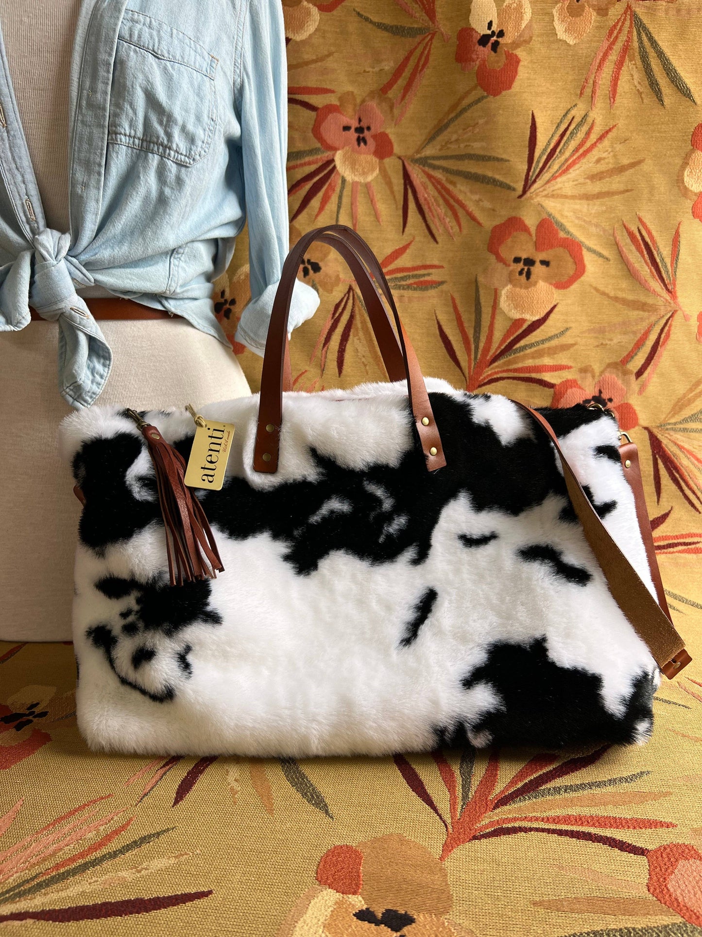 USA Handcrafted Carryall Tote Bag Cow Fur Buddy Bag