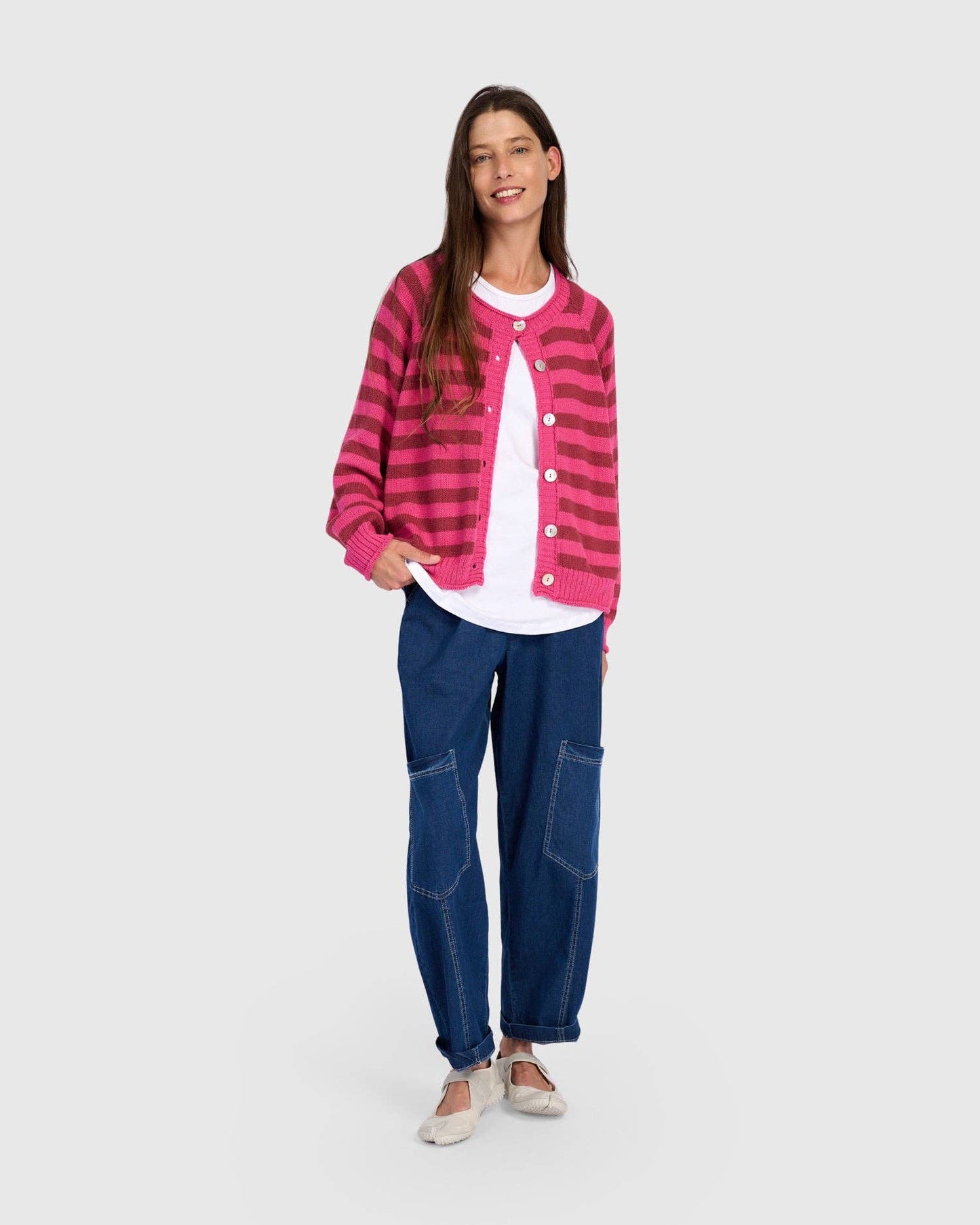 Sunny Stripe Cardigan, Fuchsia