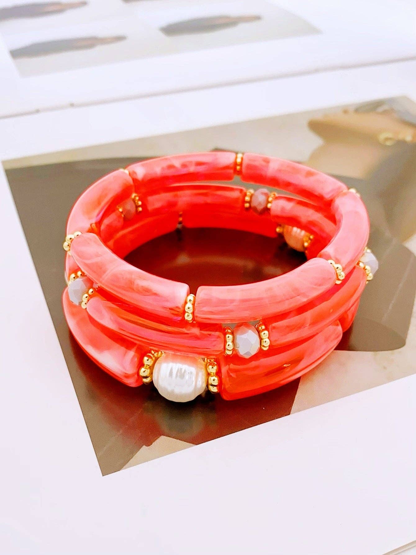 3 Pcs Minimalist Layered Acrylic Bead Bracelets DP25E766