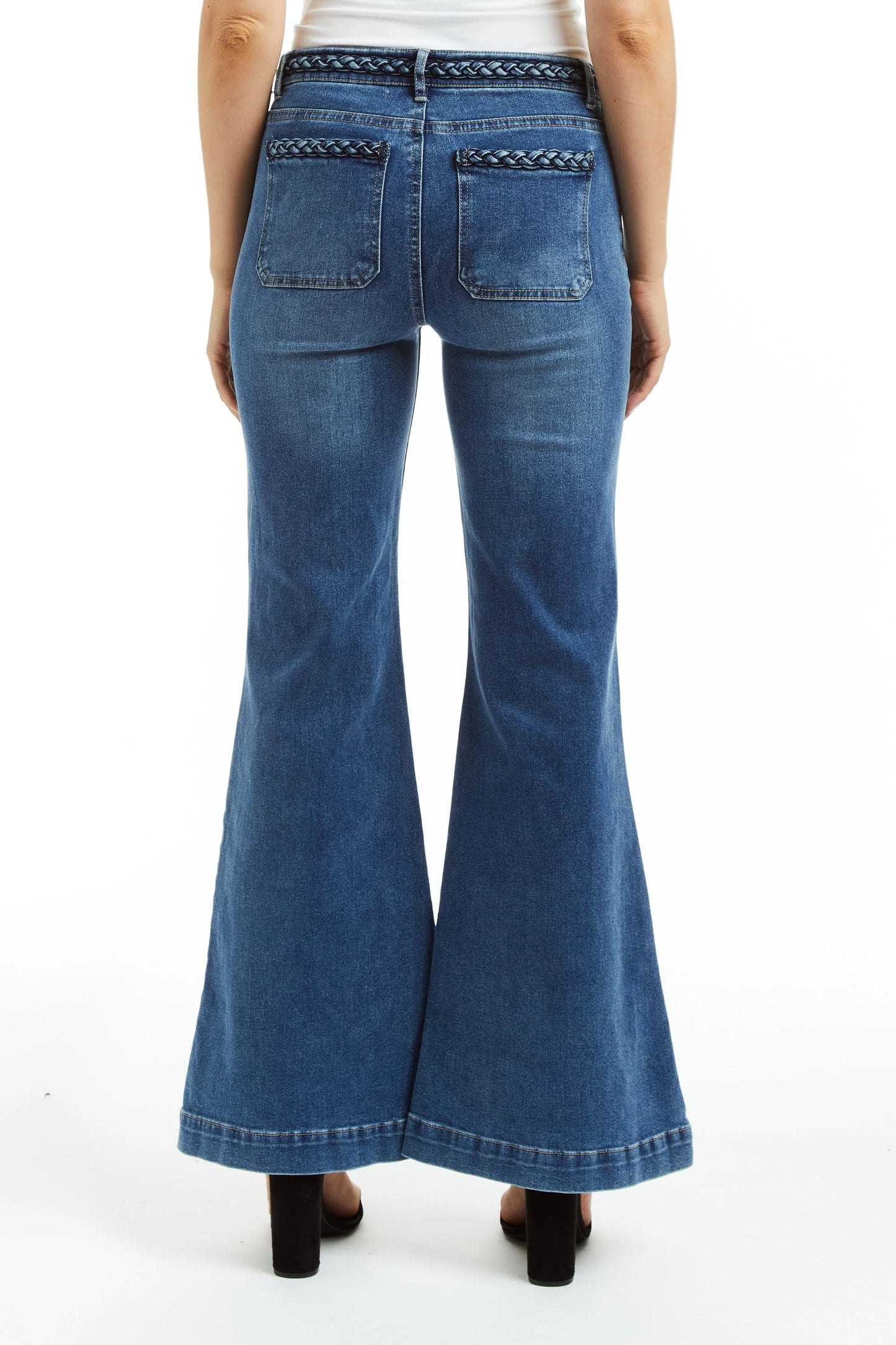Mid Rise Braided Waist And Ft Patch Pkt Flare