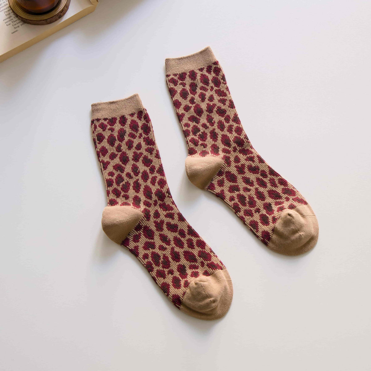 Women’s Leopard Print Cotton Crew Socks – Retro Style