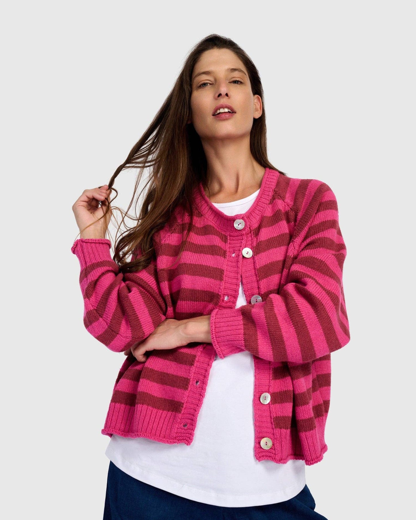 Sunny Stripe Cardigan, Fuchsia