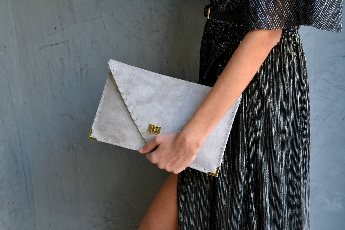 Symmetria soft clutch in light gray