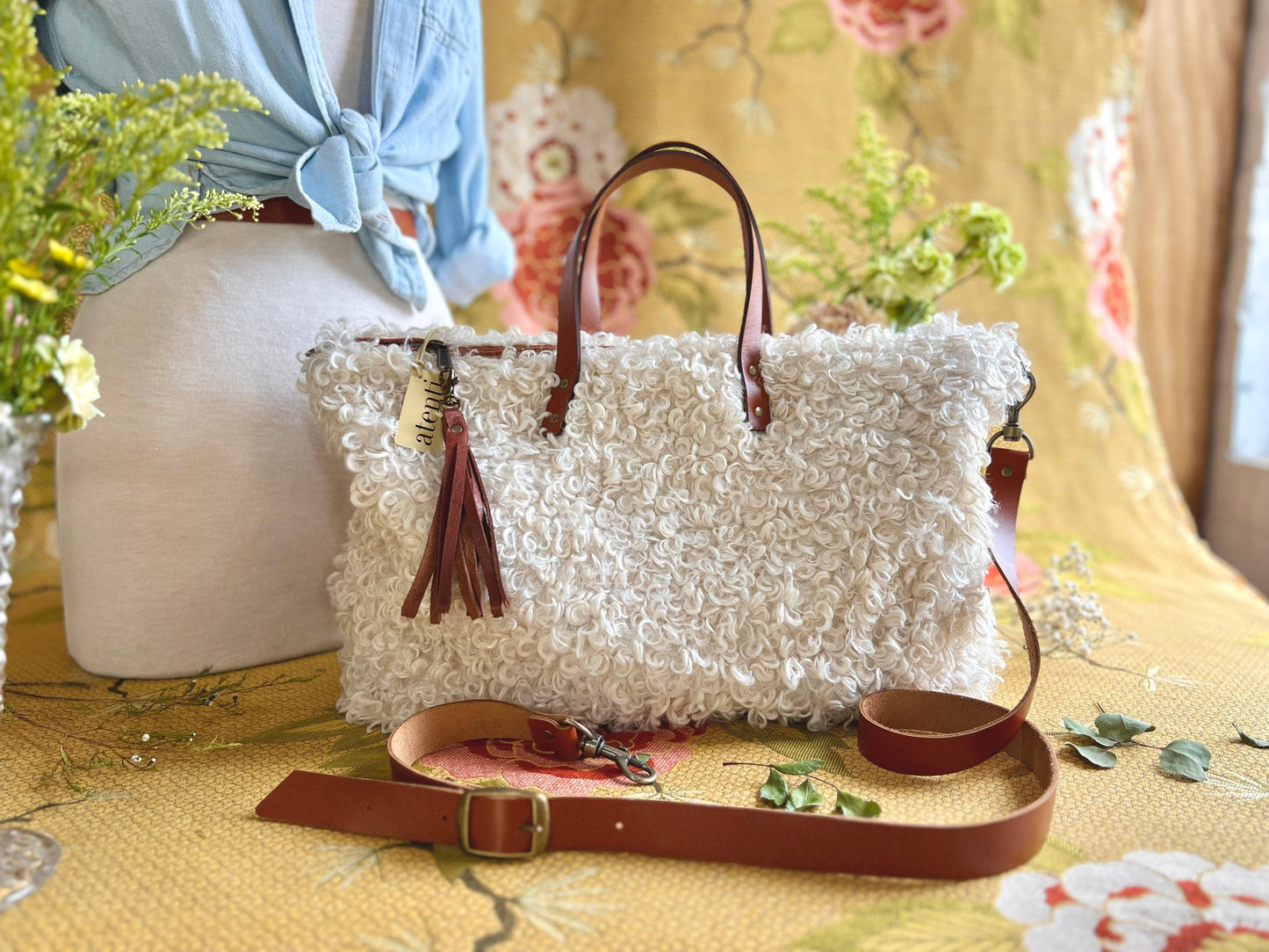 USA Handcrafted Carryall Tote Bag: Curly Cute Buddy Bag