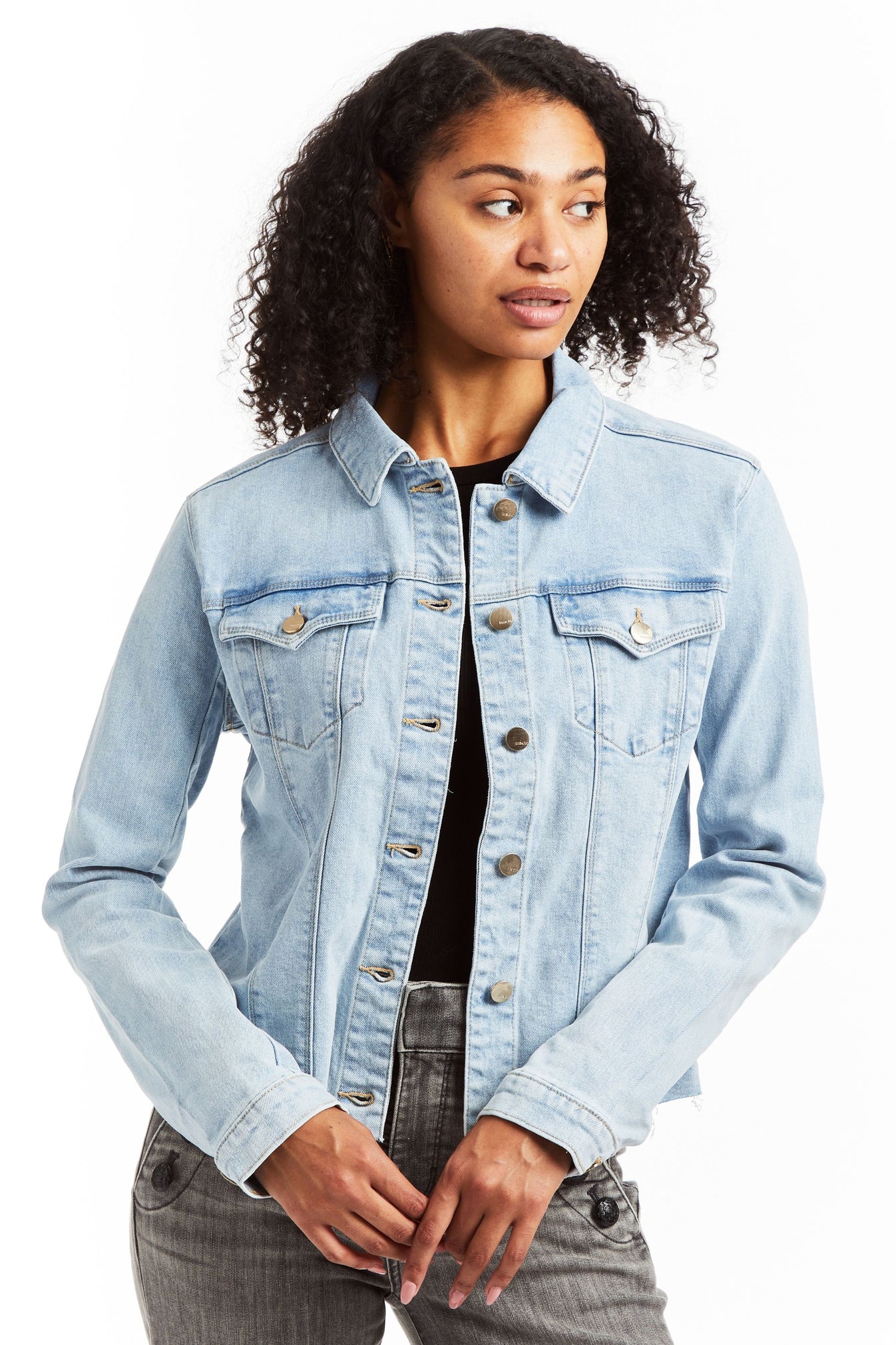 Loretta - Basic Denim Jacket w/ Frays - Light Indigo