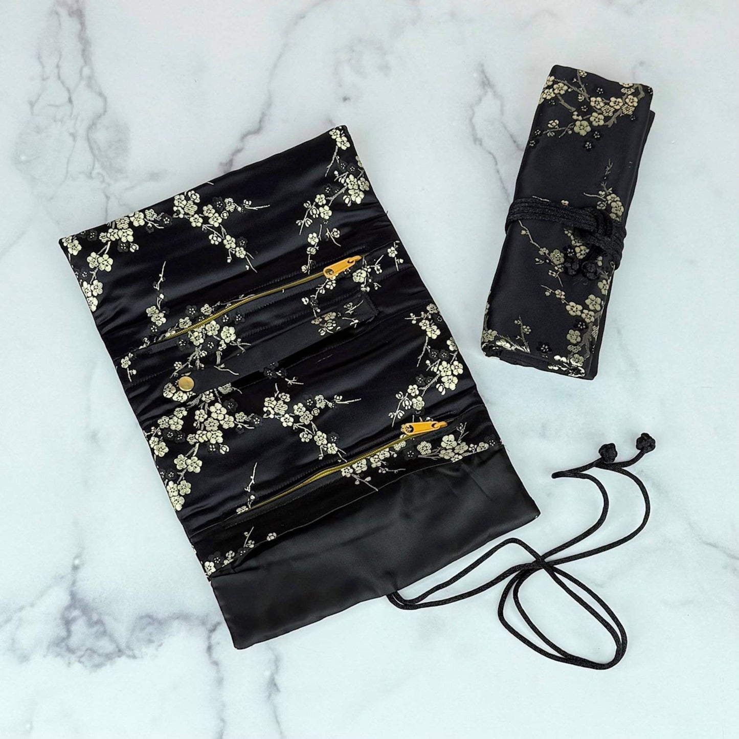 Cherry Blossom Brocade Jewelry Rolls, Travel Jewelry Pouch