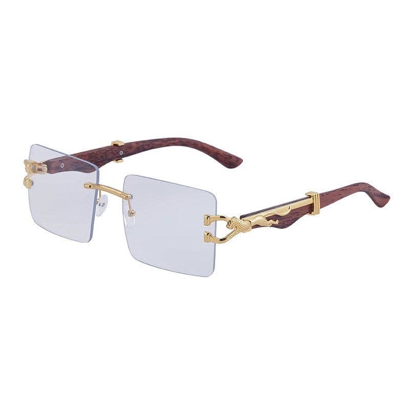 Leopard Print Wood Pattern Square Frame Sunglasses