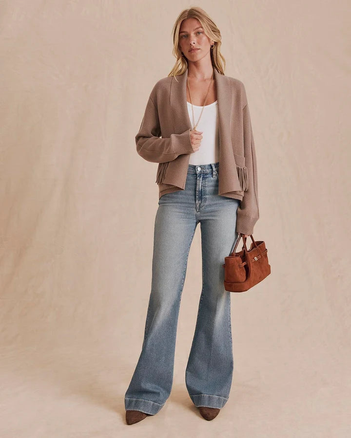 Willow Fringe Cardigan in Taupe