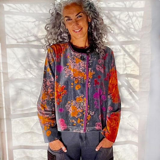 LJ Cropped Stitching Velvet Jacket