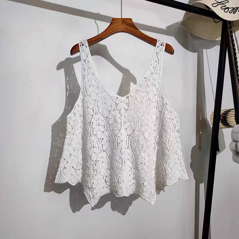 Crochet Hollow Knit Vest with Leaf Texture