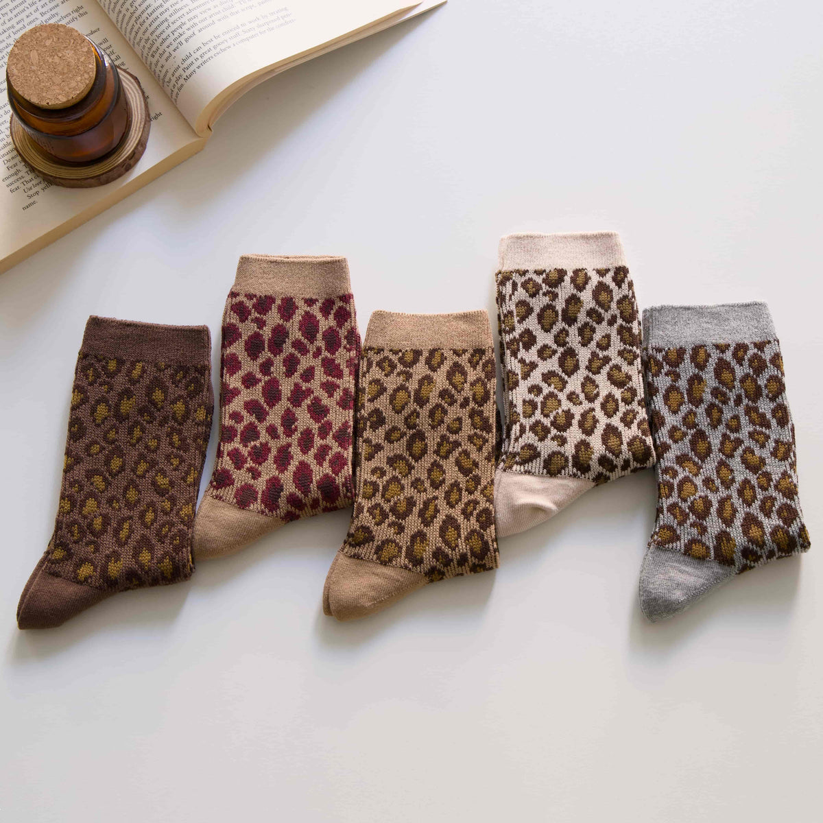 Women’s Leopard Print Cotton Crew Socks – Retro Style