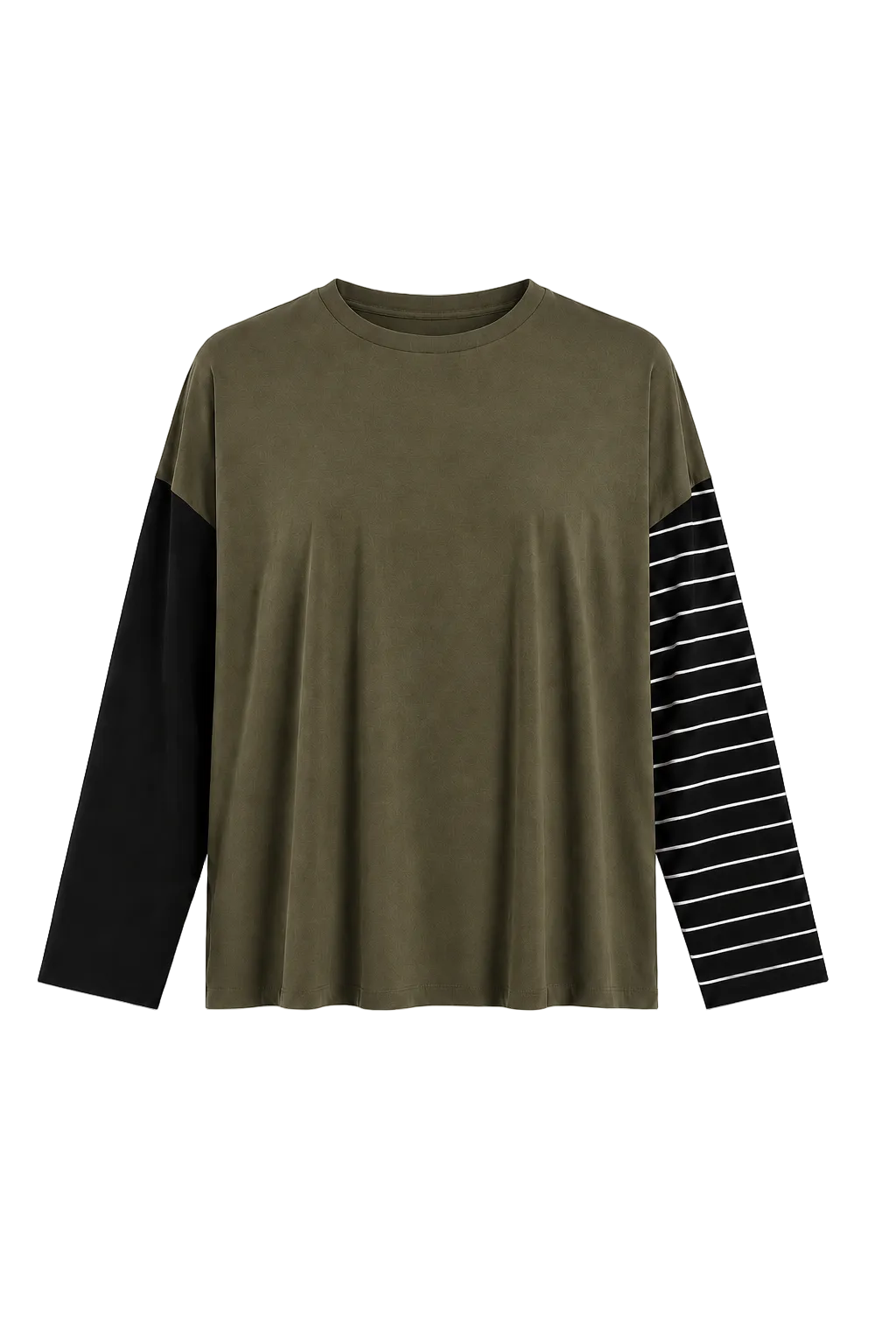 Pima Cotton Mixed Media Boxy T-Shirt - Loden Combo