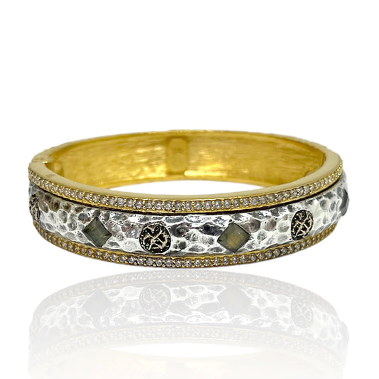 Gold & Vintage Silver Labradorite Mota Coin Bangle