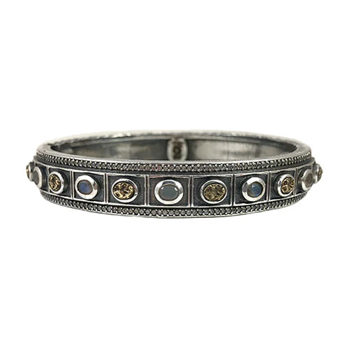 Vintage Silver Bela Small Oval Labradorite & Coin Bangle