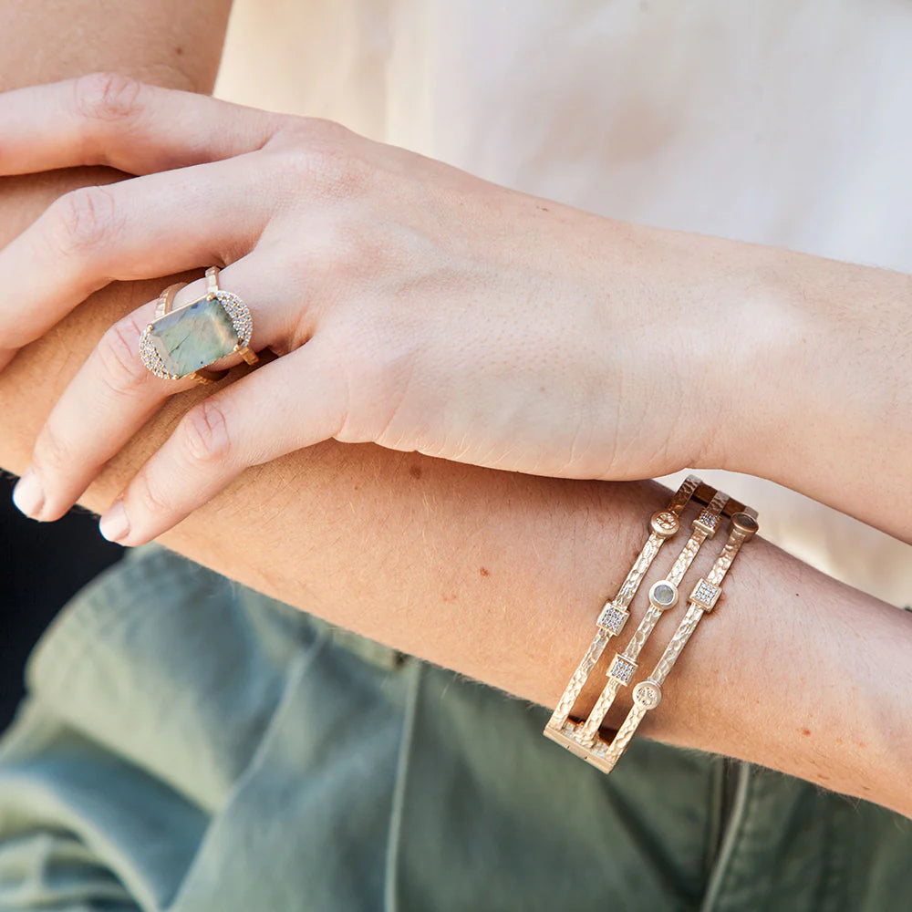 Gold Denube Labradorite & Crystal 3 Row Bangle