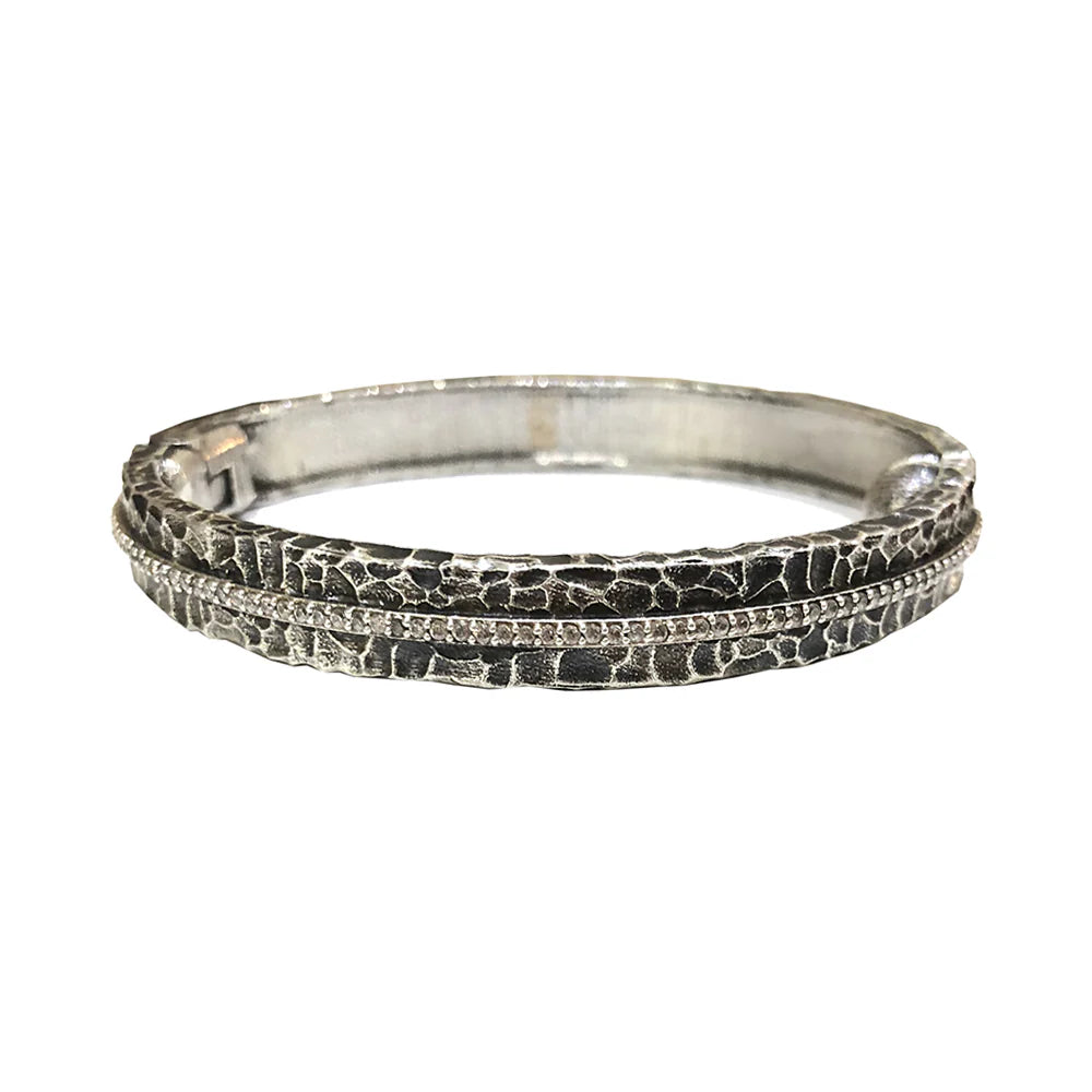 Vintage Silver EGY Crystal Line Bangle