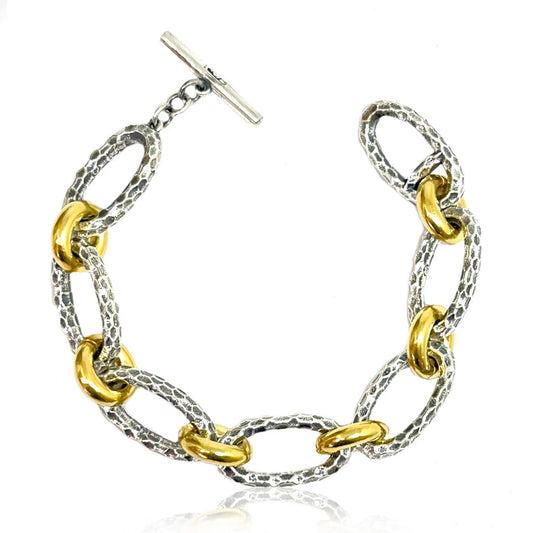 Silver Two-Tone Ravelle Hammered Chain Bracelet 8"