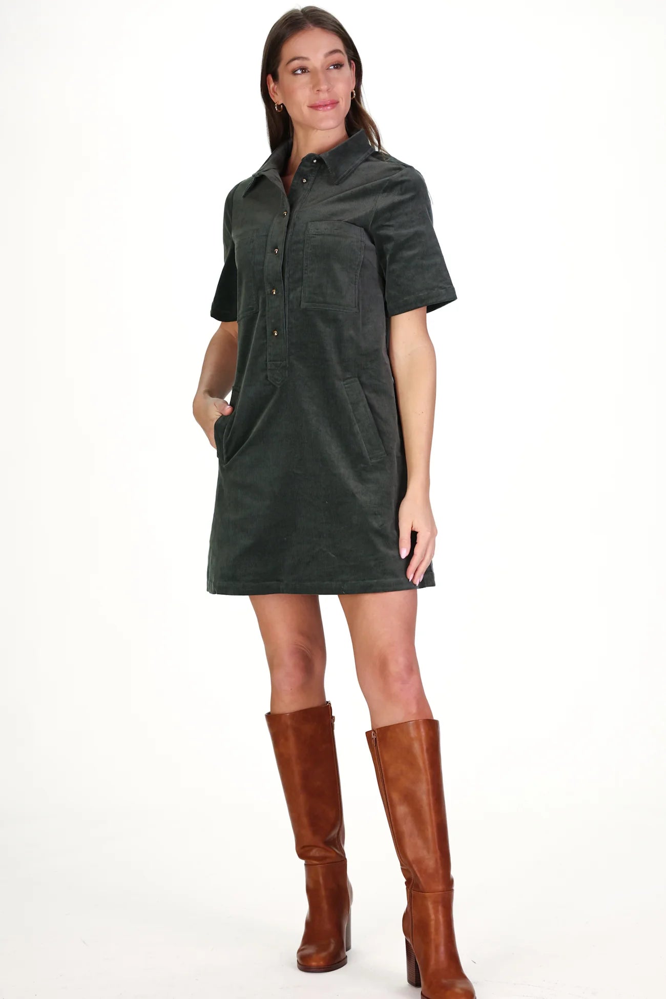 Corduroy Mary Dress in Forest