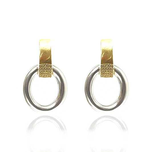 Mixed Metal Ellipse Earrings