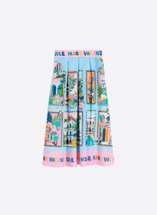 Blue Skirt with Holiday Print