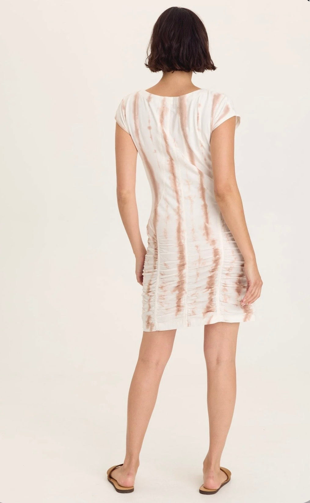 AVIANA STRETCH POPLIN RUCHED MINI DRESS
