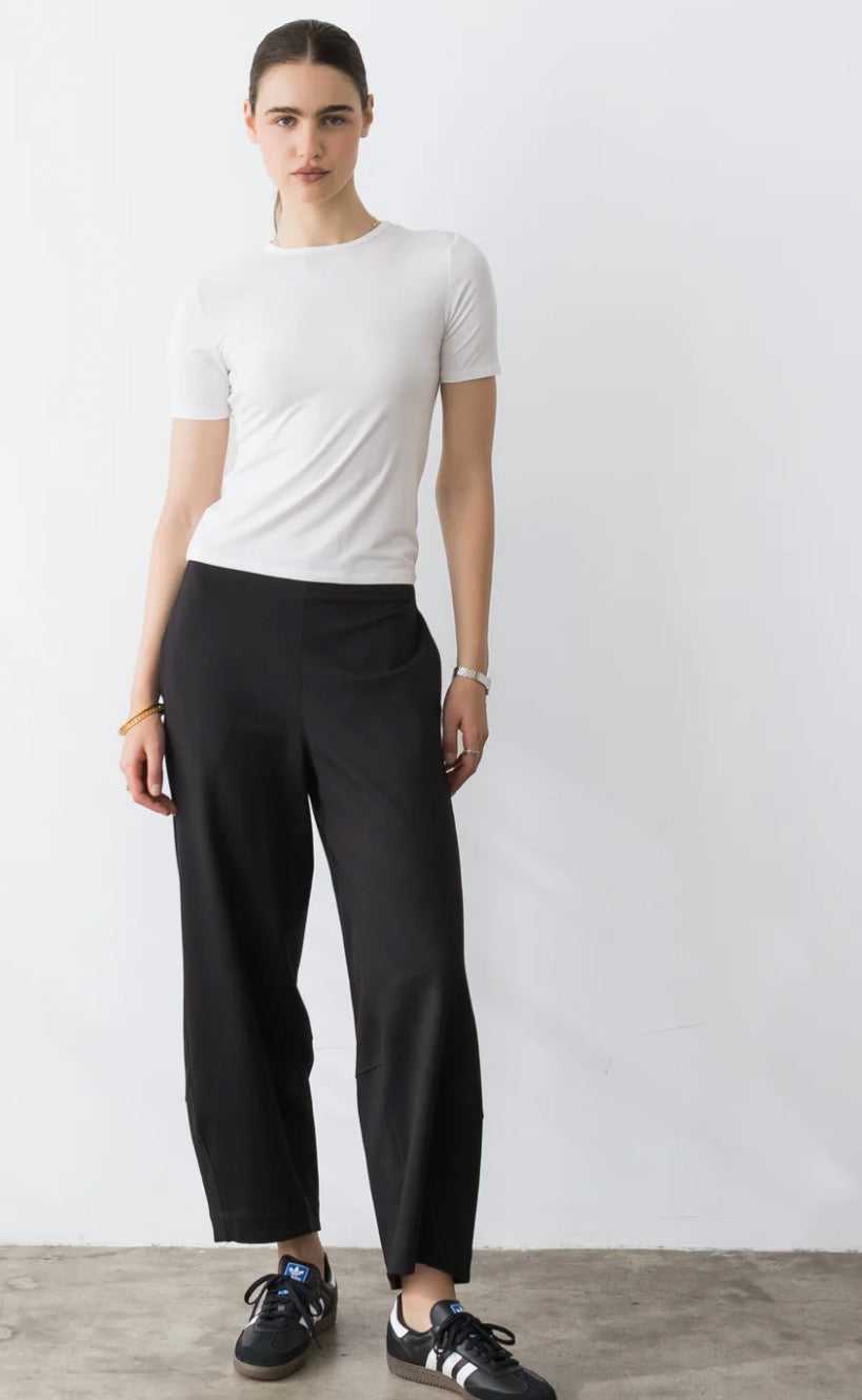 BLACK PONTE KNIT BARREL PANT