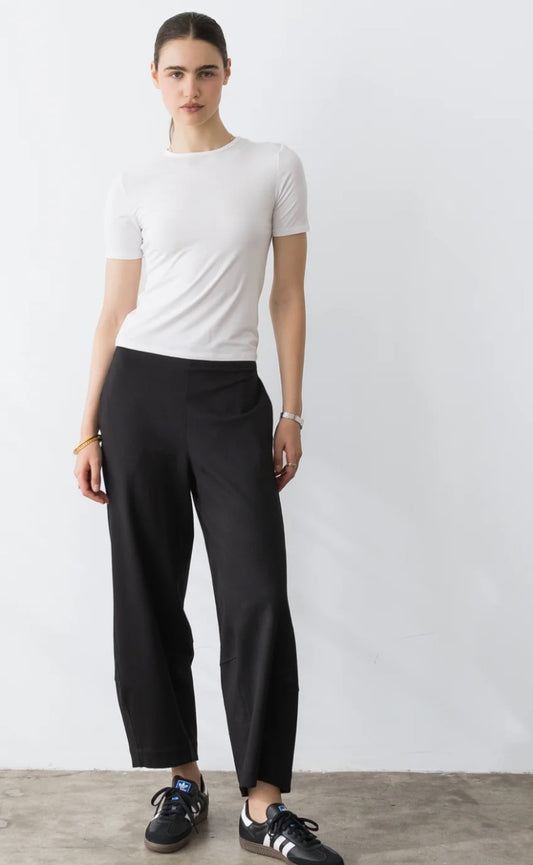 BLACK PONTE KNIT BARREL PANT