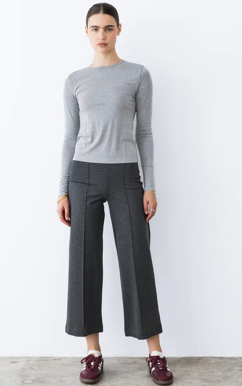 CHARCOAL PONTE KNIT CROPPED STRAIGHT LEG PANT