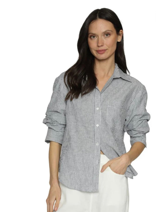 DREW SCOTTIE LINEN COTTON BLOUSE NAVY WHITE