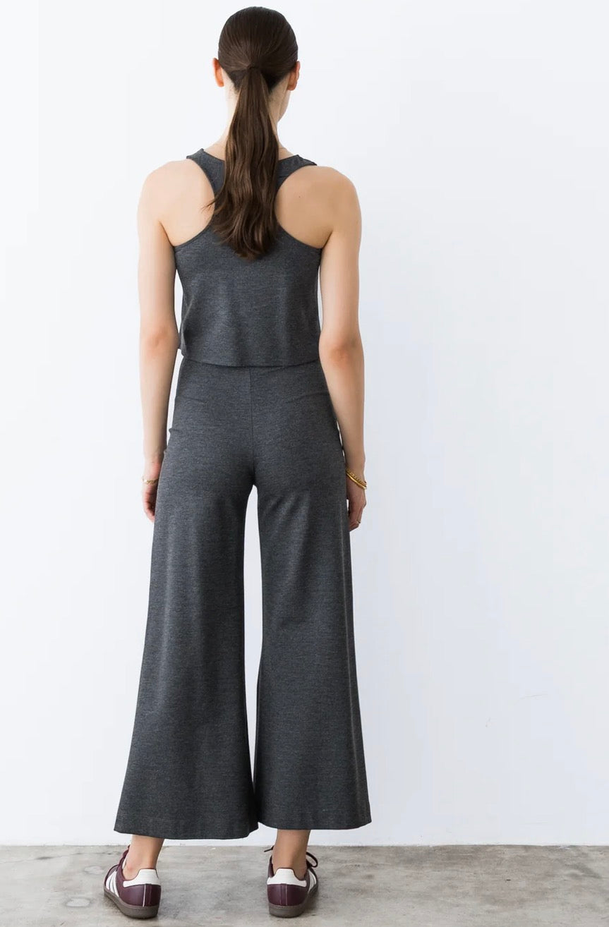 CHARCOAL PONTE KNIT CROPPED WIDE LEG PANT