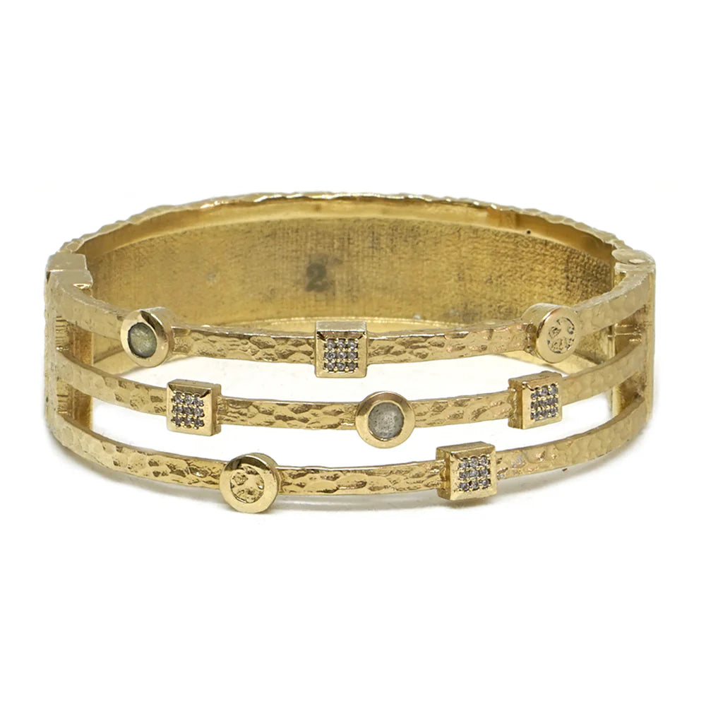 Gold Denube Labradorite & Crystal 3 Row Bangle