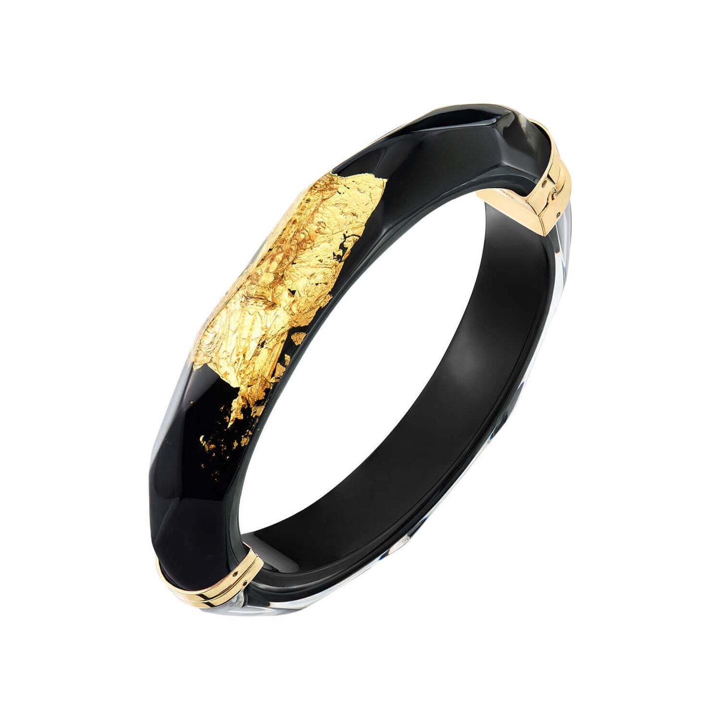 Gold Leaf Lucite Oval Magnetic Bangle in Black