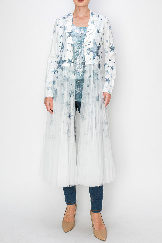 CARDIGAN BLAZER WITH LONG MESH LAYER