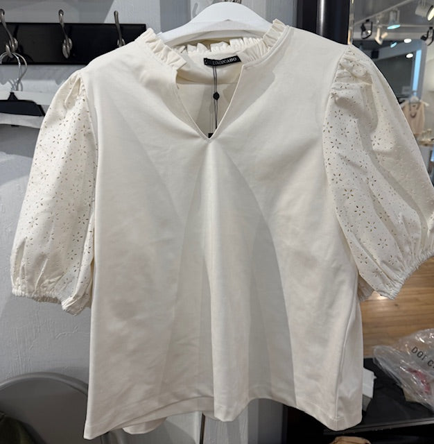 Faux Suede Eyelet Sleeve Top