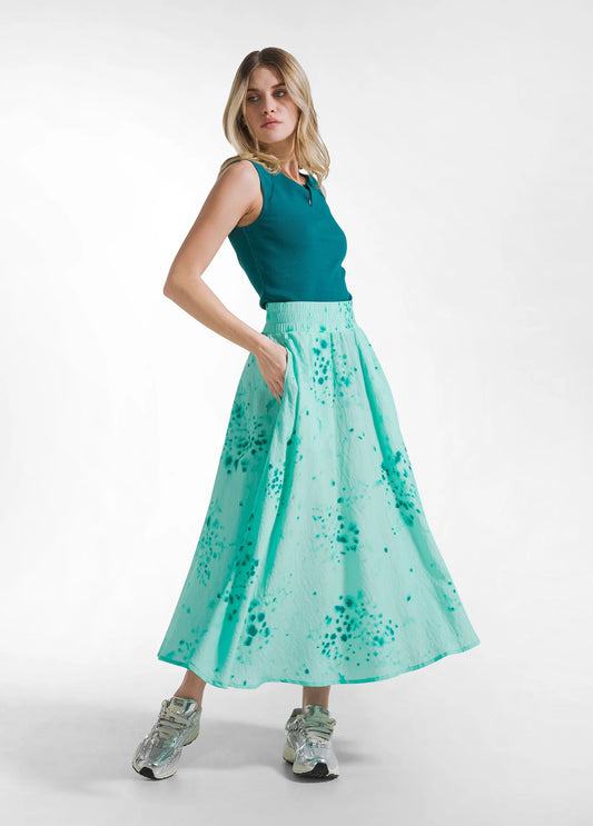DEHA GREEN VISCOSE SKIRT WITH A WRINKLED EFFECT