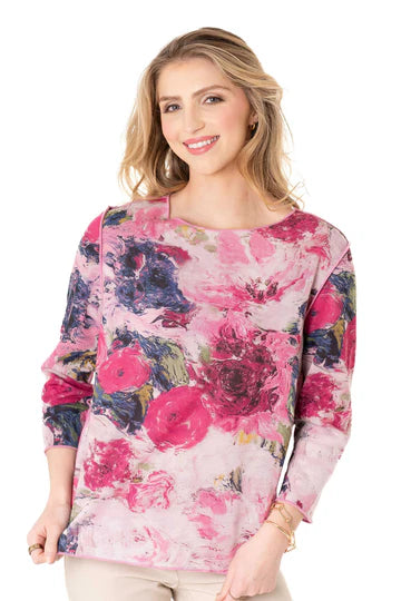 Trisha Tyler Monet Print Reversible 3/4 Sleeve Crewneck