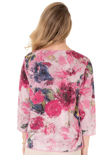 Trisha Tyler Monet Print Reversible 3/4 Sleeve Crewneck