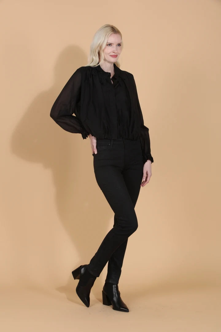 Silk Tencel Blouse with Lace Collar