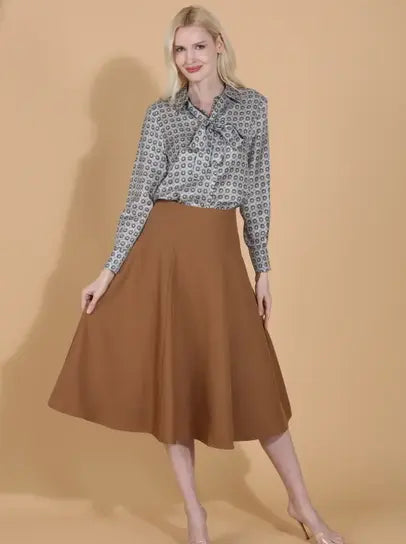 Flared Midi Skirt With Side Zipper