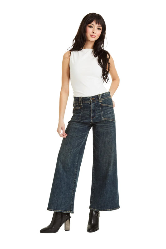 Utility Pocket Wide Leg Denim Pants in Indigo