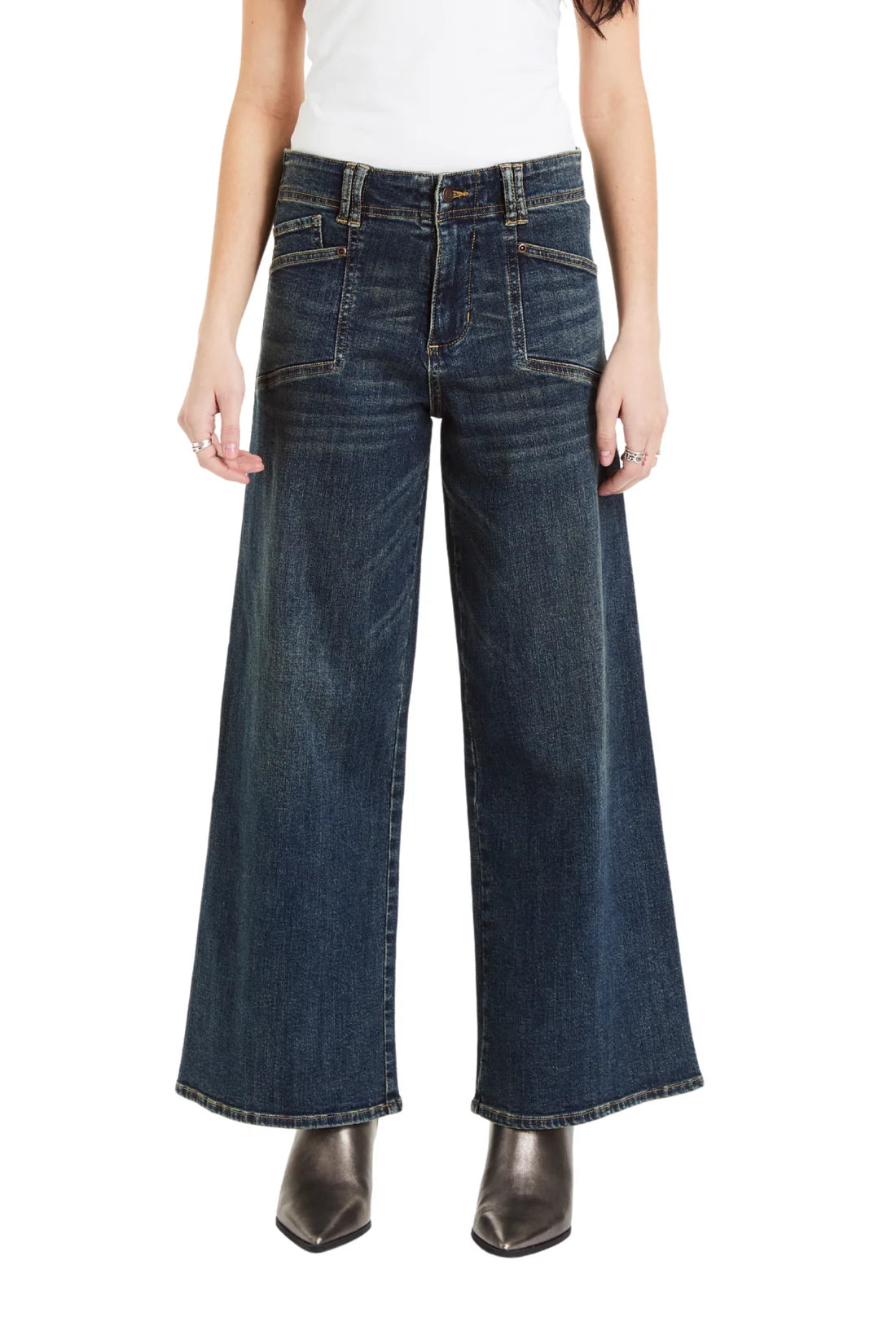 Utility Pocket Wide Leg Denim Pants in Indigo