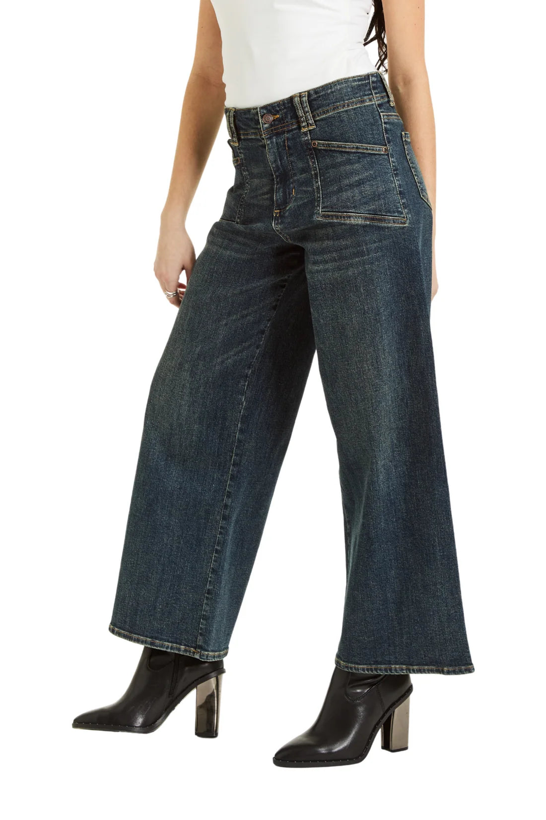 Utility Pocket Wide Leg Denim Pants in Indigo