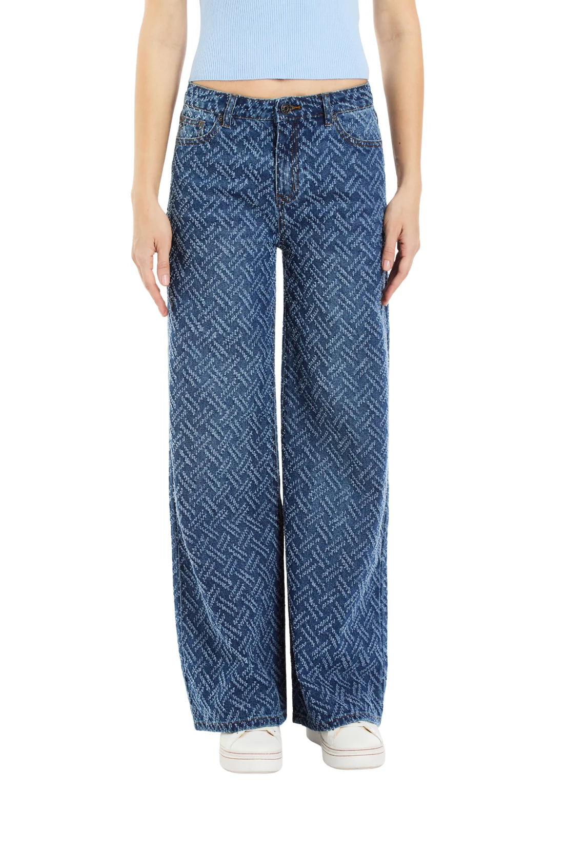 Herringbone Needle Punch Wide Leg in Indigo
