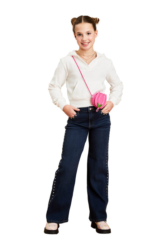 Stud side seam wide leg